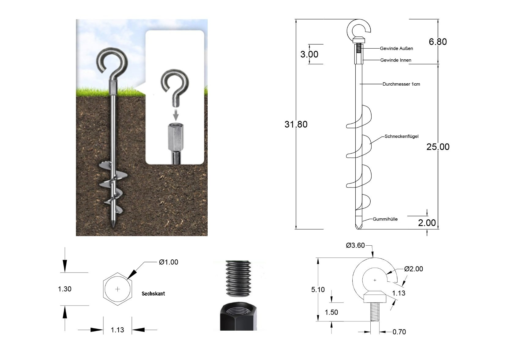 Spiralanker für Erdflächen